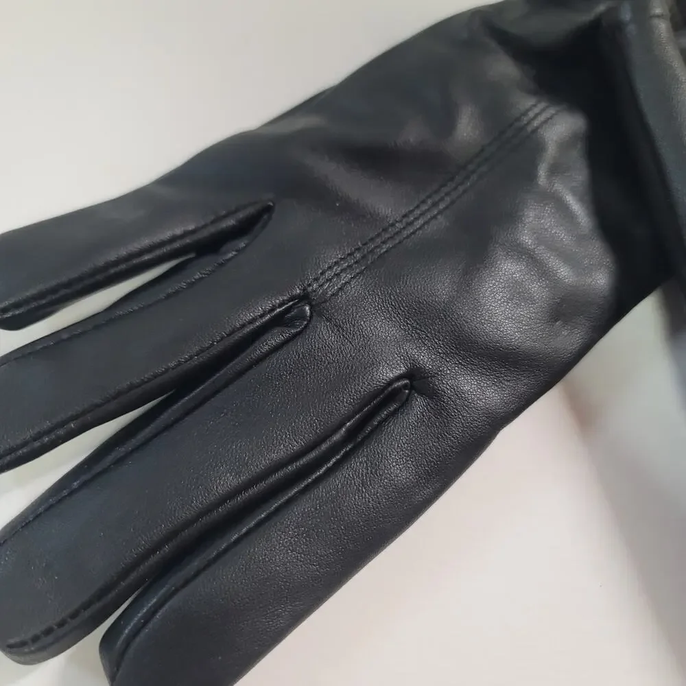 Gloves In Black Leather Faux Shearling Lined Side Slit medium Winter Driving NEW